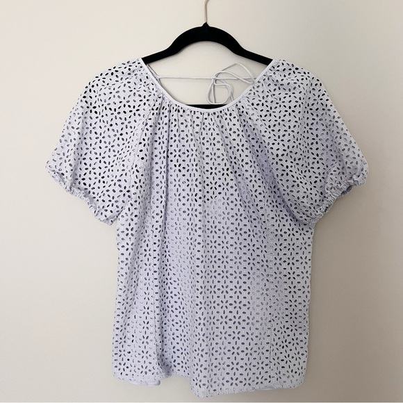 J Crew V-back puff-sleeve eyelet top Lilac Purple Cottage core romantic blouse - Picture 4 of 6